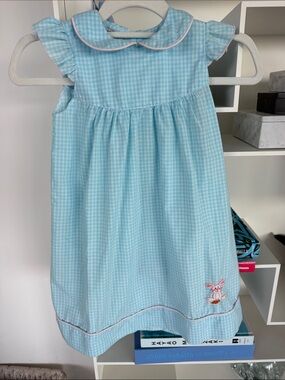 Sweet Dreams Light Blue Gingham Dress with Pink Trim